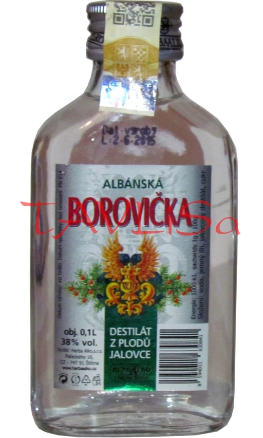 Borovička Albánská 38% 0,1l Herba Alko placatice